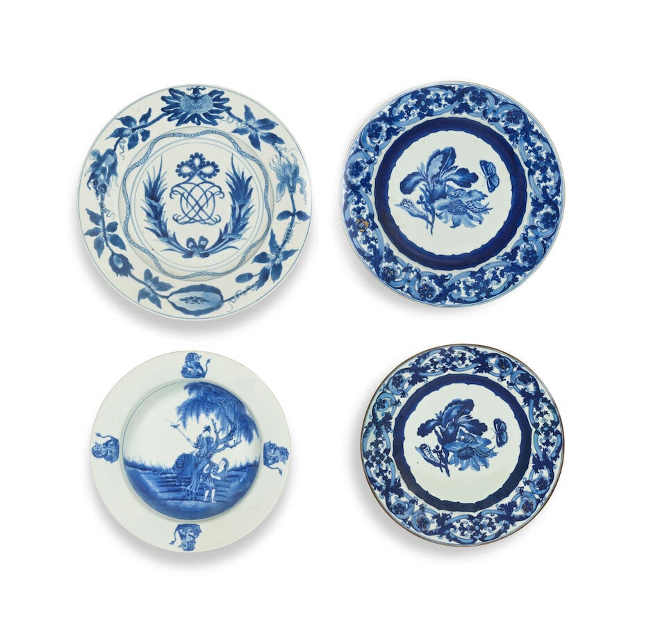 FOUR BLUE AND WHITE EXPORT DISHES 17th-18th century (4) (1 of 2)