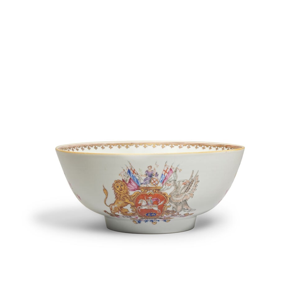 A FAMILLE ROSE 'ANTI-GALLICAN SOCIETY' PUNCH BOWL Qianlong, circa 1750 (1 of 1)