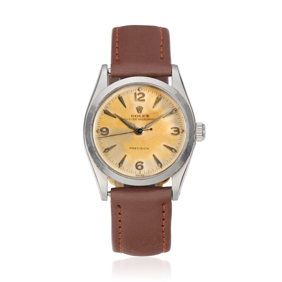 Rolex. A stainless steel manual wind wristwatch Speedking Precision , Ref: 6420, Circa 1954: Rolex. A stainless steel manual wind wristwatch Model: Speedking Precision Reference: 6420 Date: Circa 1954 Movement: 17-jewel Cal.1210 manual wind, No.52828 Dial: Silvered Case: Polished round, No.55