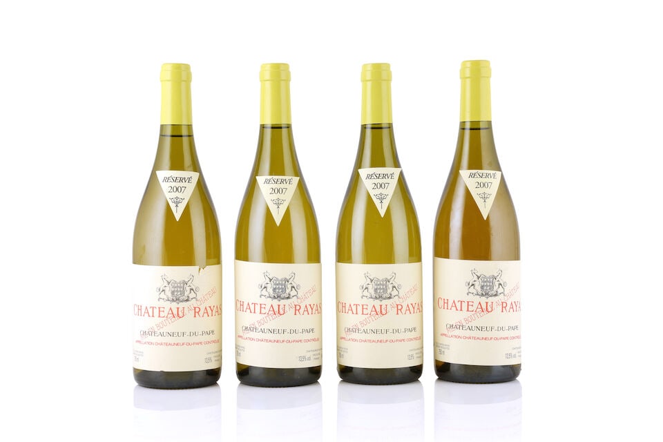 Château Rayas, Châteauneuf-du-Pape Blanc, 2007 (4 x 750ml): Château Rayas, Châteauneuf-du-Pape Blanc, 2007 (4 x 750ml) Region: Rhône Valley Label: 1 peeling label, 1 nicked Notes: 1 slightly deeper colour This lot is subject to the following lot