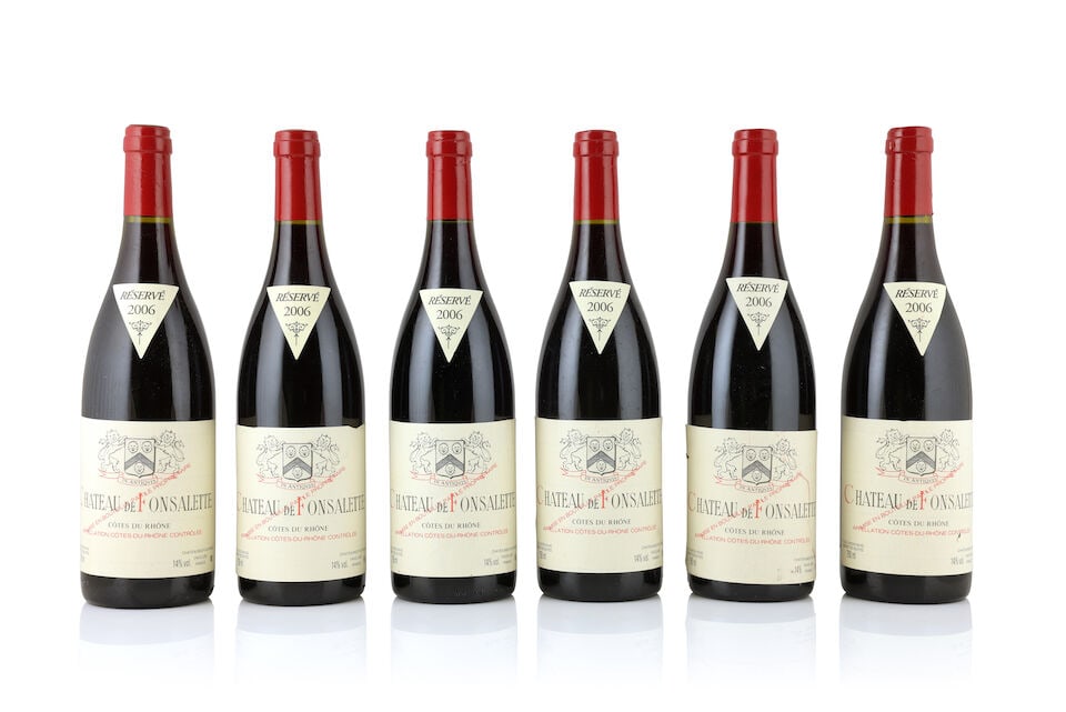 Château Rayas, Château de Fonsalette , Côtes du Rhône, 2006 (6 x 750ml): Château Rayas, Château de Fonsalette , Côtes du Rhône, 2006 (6 x 750ml) Region: Rhône Valley Label: lightly bin-soiled - 1 marked, 2 nicked, 1 creased This lot is subject to t