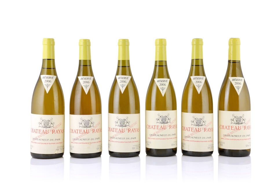 Château Rayas, Châteauneuf-du-Pape Blanc, 2006 (6 x 750ml): Château Rayas, Châteauneuf-du-Pape Blanc, 2006 (6 x 750ml) Region: Rhône Valley Capsule: 2 with signs of seepage, slightly expanded capsules Label: 3 lightly bin-soiled, 2 stained, 1 ni