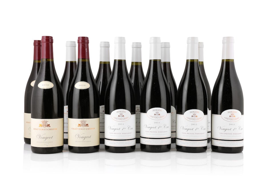 Domaine Chauvenet-Chopin, Vougeot, 2010 (6 x 750ml) Domaine Chauvenet-Chopin, Vougeot 1er Cru L...: Domaine Chauvenet-Chopin, Vougeot, 2010 (6 x 750ml) Region: Côte de Nuits Label: bin-soiled; slightly peeling vintage labels Domaine Chauvenet-Chopin, Vougeot 1er Cru Les Petits Vougeots, 2014 (1