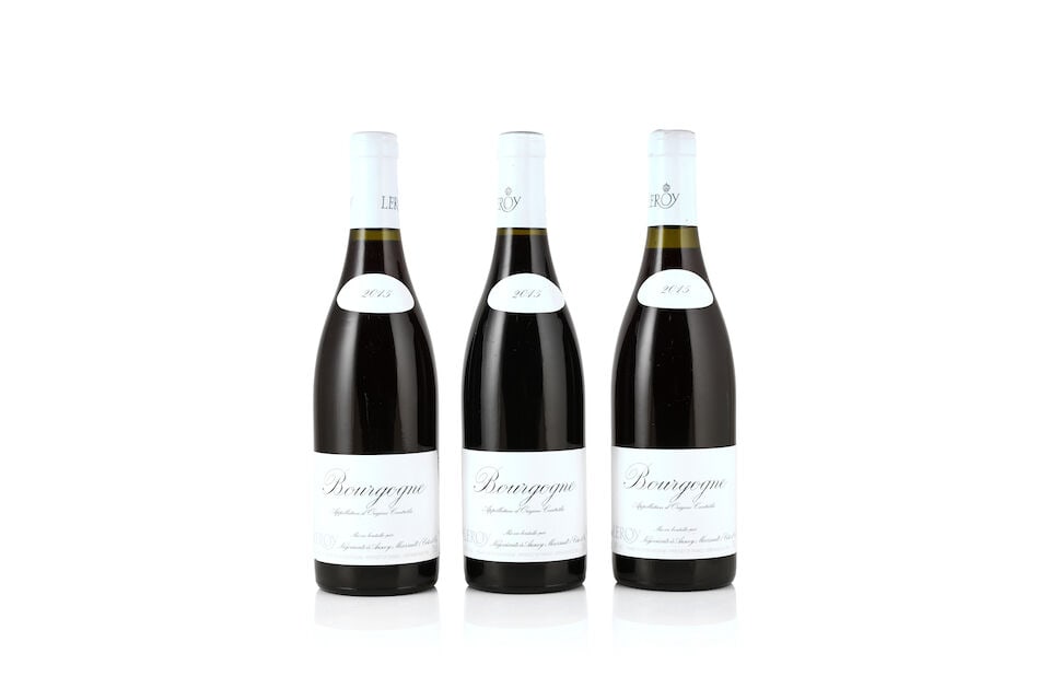 Domaine Leroy, Bourgogne, 2015 (3 x 750ml): Domaine Leroy, Bourgogne, 2015 (3 x 750ml) Region: Burgundy Label: lightly bin-soiled - 1 nicked, 1 slightly torn & peeling This lot is subject to the following lot symbols: Δ Δ VAT at t