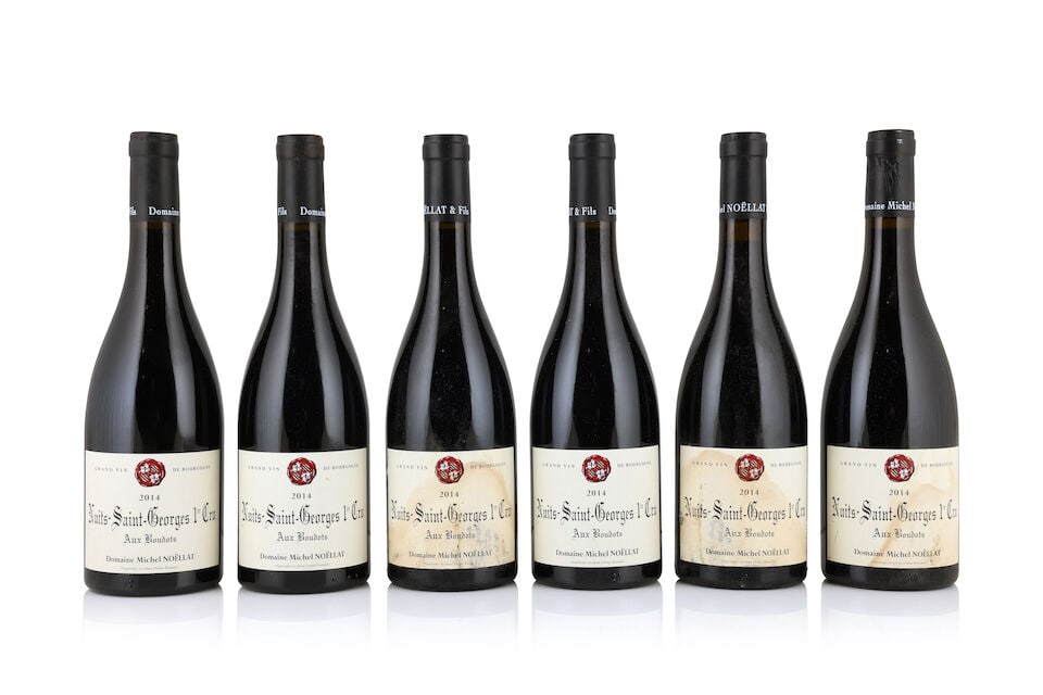 Domaine Michel Noëllat, Nuits-St-Georges 1er Cru Aux Boudots, 2014 (6 x 750ml): Domaine Michel Noëllat, Nuits-St-Georges 1er Cru Aux Boudots, 2014 (6 x 750ml) Region: Côte de Nuits Label: 3 badly damp-stained & worn This lot is subject to the following lot symbols: