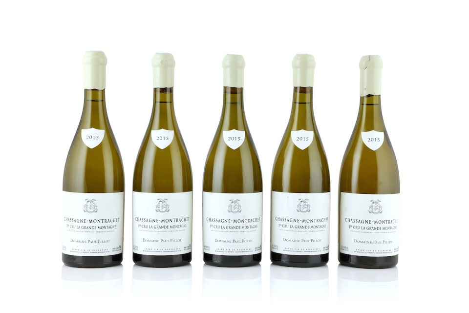 Paul Pillot, Chassagne-Montrachet 1er Cru La Grande Montagne, 2015 (5 x 750ml): Paul Pillot, Chassagne-Montrachet 1er Cru La Grande Montagne, 2015 (5 x 750ml) Region: Côte de Beaune Capsule: 2 split wax seals Label: 3 marked & creased This lot is subject to the following