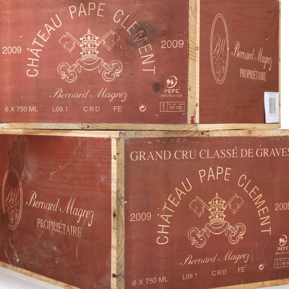 Château Pape Clément, 2009 (12 x 750ml): Château Pape Clément, 2009 (12 x 750ml) Region: Pessac-Léognan Packaging: 2 x original wooden cases (damp-affected) This lot is subject to the following lot symbols: Δ Δ VAT a
