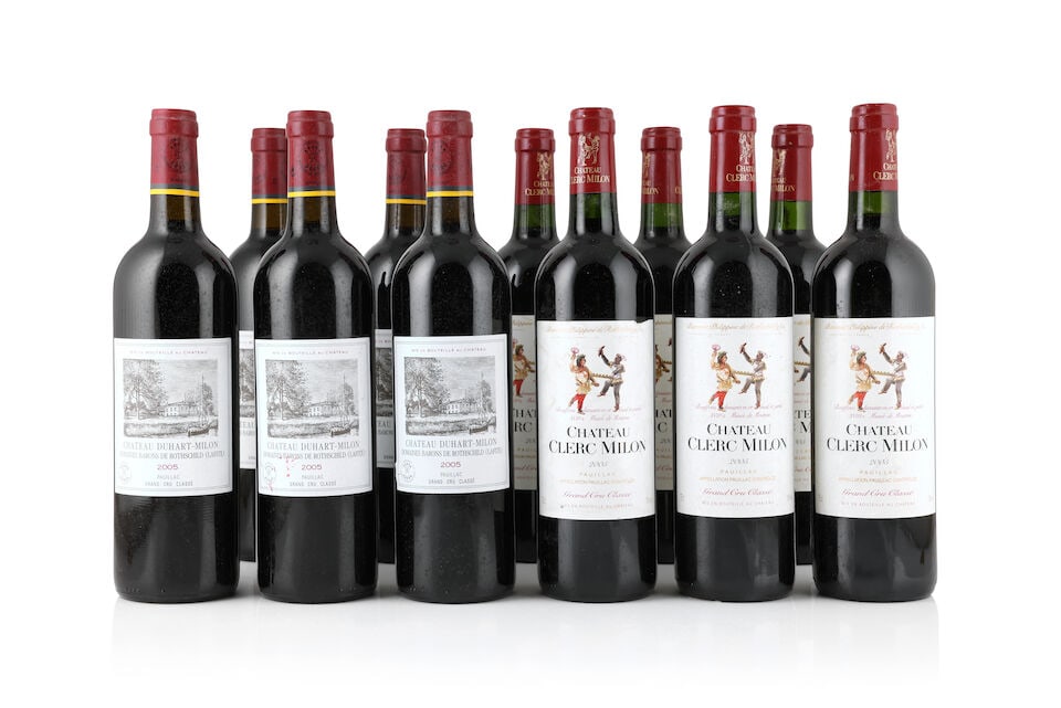 Château Duhart-Milon, 2005 (5 x 750ml) Château Clerc Milon, 2005 (6 x 750ml): Château Duhart-Milon, 2005 (5 x 750ml) Region: Pauillac Label: lightly bin-soiled - 1 creased, 1 marked Château Clerc Milon, 2005 (6 x 750ml) Region: Pauillac Label: bin-soiled & damp-af
