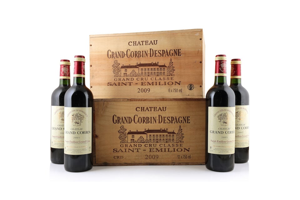 Château Grand Corbin, 2005 (12 x 750ml) Château Grand Corbin-Despagne, 2009 (6 x 750m...: Château Grand Corbin, 2005 (12 x 750ml) Region: St. Emilion Label: lightly bin-soiled & damp-stained Château Grand Corbin-Despagne, 2009 (6 x 750ml) Region: St. Emilion Packaging: original w