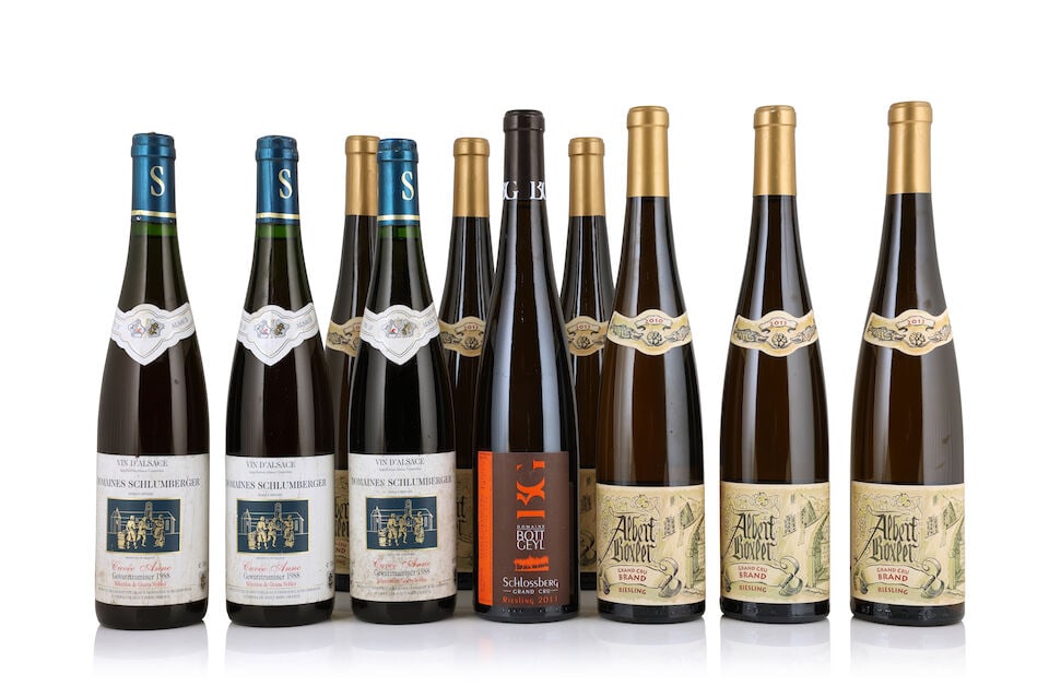 Domaine Schlumberger, Gewurztraminer Cuvée Anne SGN, 1988 (3 x 750ml) Albert Boxler, Riesl...: Domaine Schlumberger, Gewurztraminer Cuvée Anne SGN, 1988 (3 x 750ml) Region: Alsace Label: damp-stained & nicked Albert Boxler, Riesling Brand 'K', 2010 (1 x 750ml) Region: Alsace Bott Geyl,