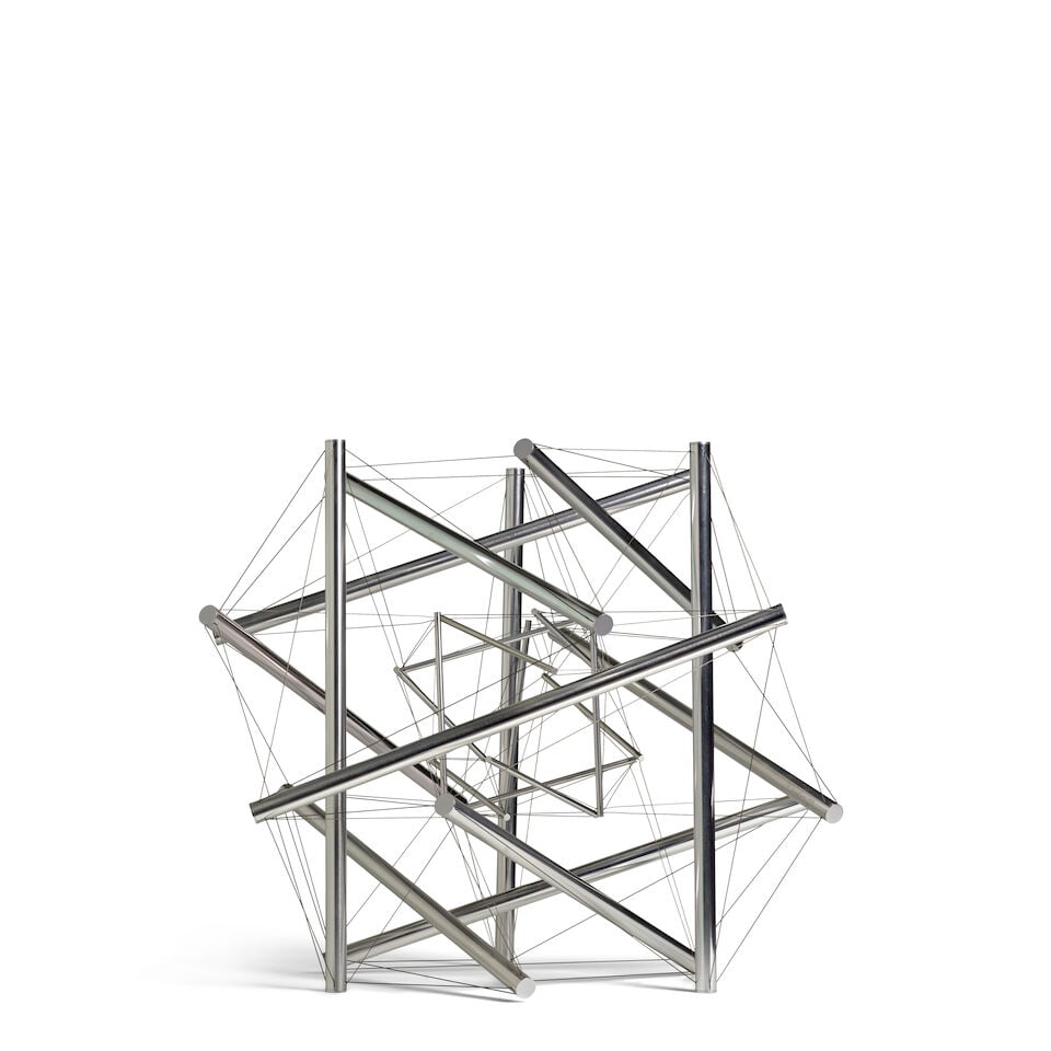 KENNETH SNELSON (1927-2016) Double Shell Form 19 1/2 x 24 x 24 in (49.5 x 61 x 61 cm) (Executed ...: KENNETH SNELSON (1927-2016) Double Shell Form incised with the artist's signature, numbered and dated 'K. Snelson 1979 1/4' (along a lower element) aluminum and stainless-steel cable 19 1/2 x 24 x 24