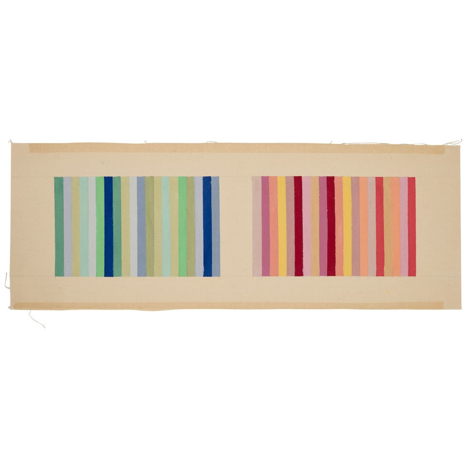 GENE DAVIS (1920-1985) Study for Corcoran Rotunda 10 1/8 x 27 1/2 in (25.7 x 69.9 cm) (Painted i...: GENE DAVIS (1920-1985) Study for Corcoran Rotunda signed, inscribed and dated 'Study for Corcoran Mural Gene Davis 1975' oil on unstretched canvas 10 1/8 x 27 1/2 in (25.7 x 69.9 cm) Painted in 1975 F