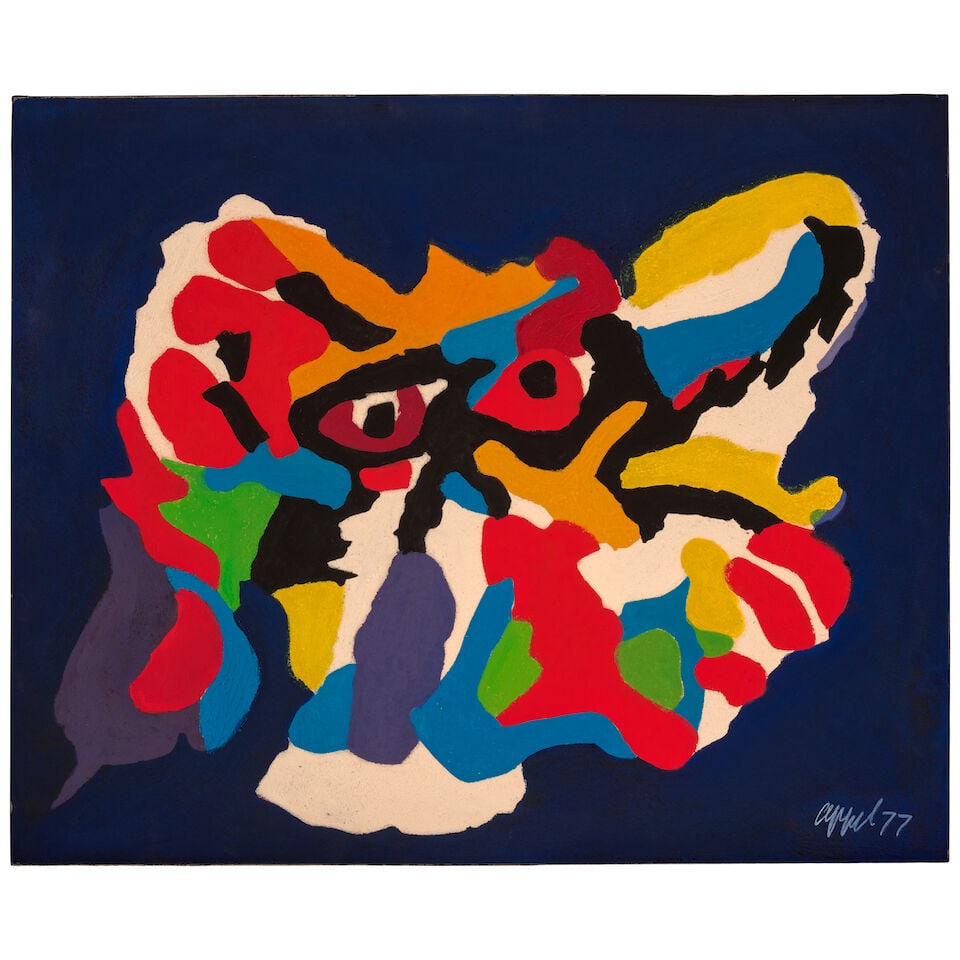KAREL APPEL (1921-2006) Flying High in the Night Sky 31 x 35 in (73 x 89 cm) (Painted in 1977): KAREL APPEL (1921-2006) Flying High in the Night Sky signed and dated 'Appel 77' (lower right) gouache on paper mounted on canvas 31 x 35 in (73 x 89 cm) Painted in 1977 Footnotes: Provenance Private
