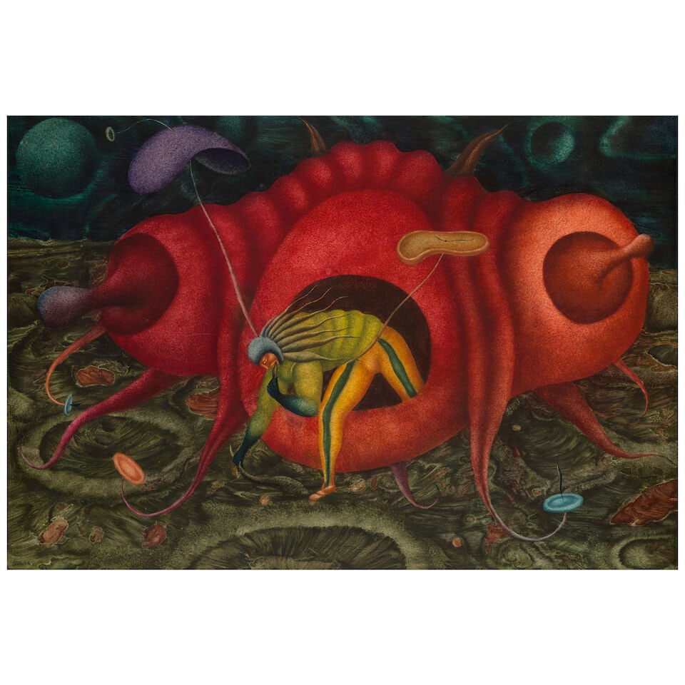 ERICH (ARIK) BRAUER (1929-2021) A Small Step 24 x 34 in (61 x 86.4 cm) (Painted in 1969): ERICH (ARIK) BRAUER (1929-2021) A Small Step signed 'Brauer' (lower left) watercolor on paper 24 x 34 in (61 x 86.4 cm) Painted in 1969 Footnotes: Provenance Felix Landau Gallery, Los Angeles. Gallery