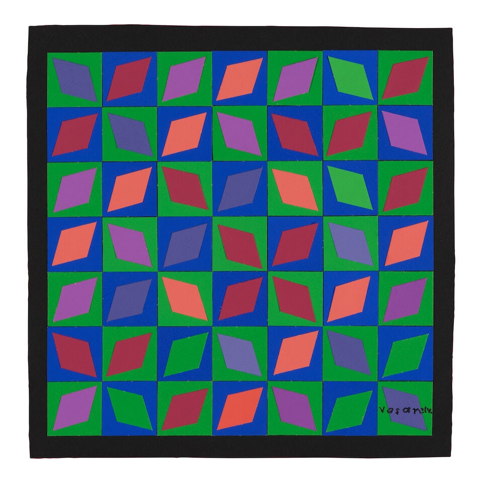 VICTOR VASARELY (1906-1997) Collage Vert 11 5/8 x 11 3/8 in (29.5 x 29 cm) (Executed in 1990): VICTOR VASARELY (1906-1997) Collage Vert signed 'Vasarely.' (lower right); signed twice, inscribed and dated '-VASARELY- 'COLLAGE' 'VERT' 1990 Vasarely' (verso) paper collage on paper 11 5/8 x 11 3/8