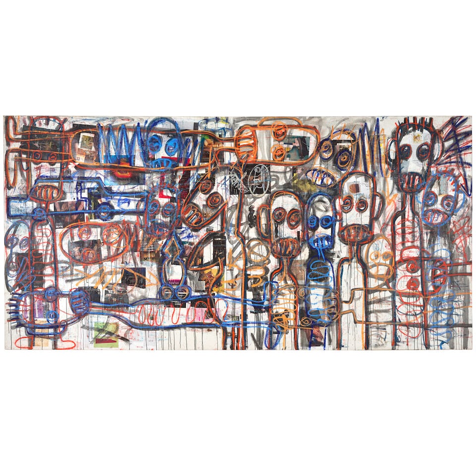 ABOUDIA (B. 1983) Nouchi Dreams 78 x 154 in (198.1 x 391.2 cm) (Painted in 2014): ABOUDIA (B. 1983) Nouchi Dreams signed 'Aboudia' (center) oil on canvas 78 x 154 in (198.1 x 391.2 cm) Painted in 2014 Footnotes: Provenance Zemack Gallery, San Francisco. Acquired from the above by t