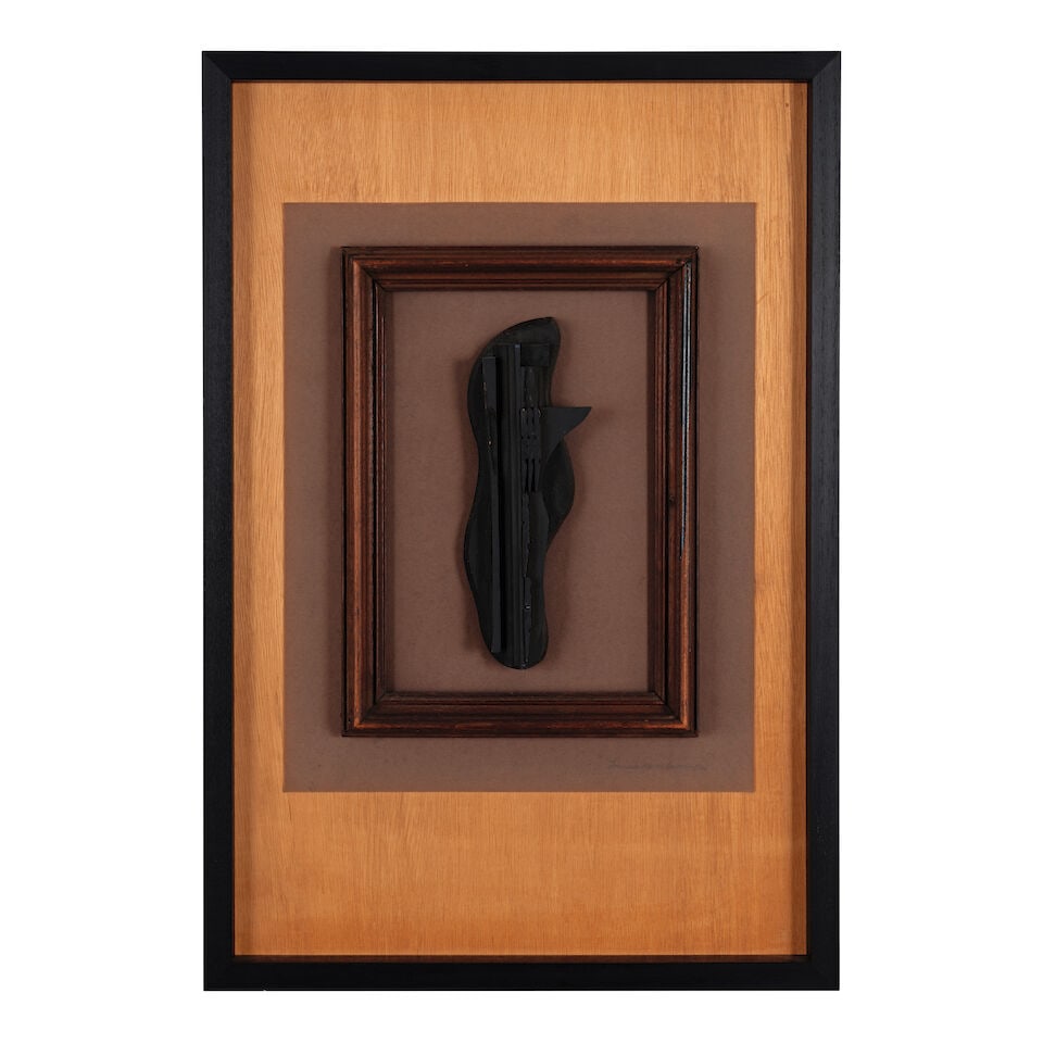 LOUISE NEVELSON (1899-1988) Untitled 29 7/8 x 19 3/4 in (75.9 x 50.2 cm) (Executed in 1982): LOUISE NEVELSON (1899-1988) Untitled signed and dated 'Louise Nevelson - 82' (lower right); inscribed in another hand '40808LN Louise Nevelson' (on the reverse) acrylic on wood collage in frame mounte