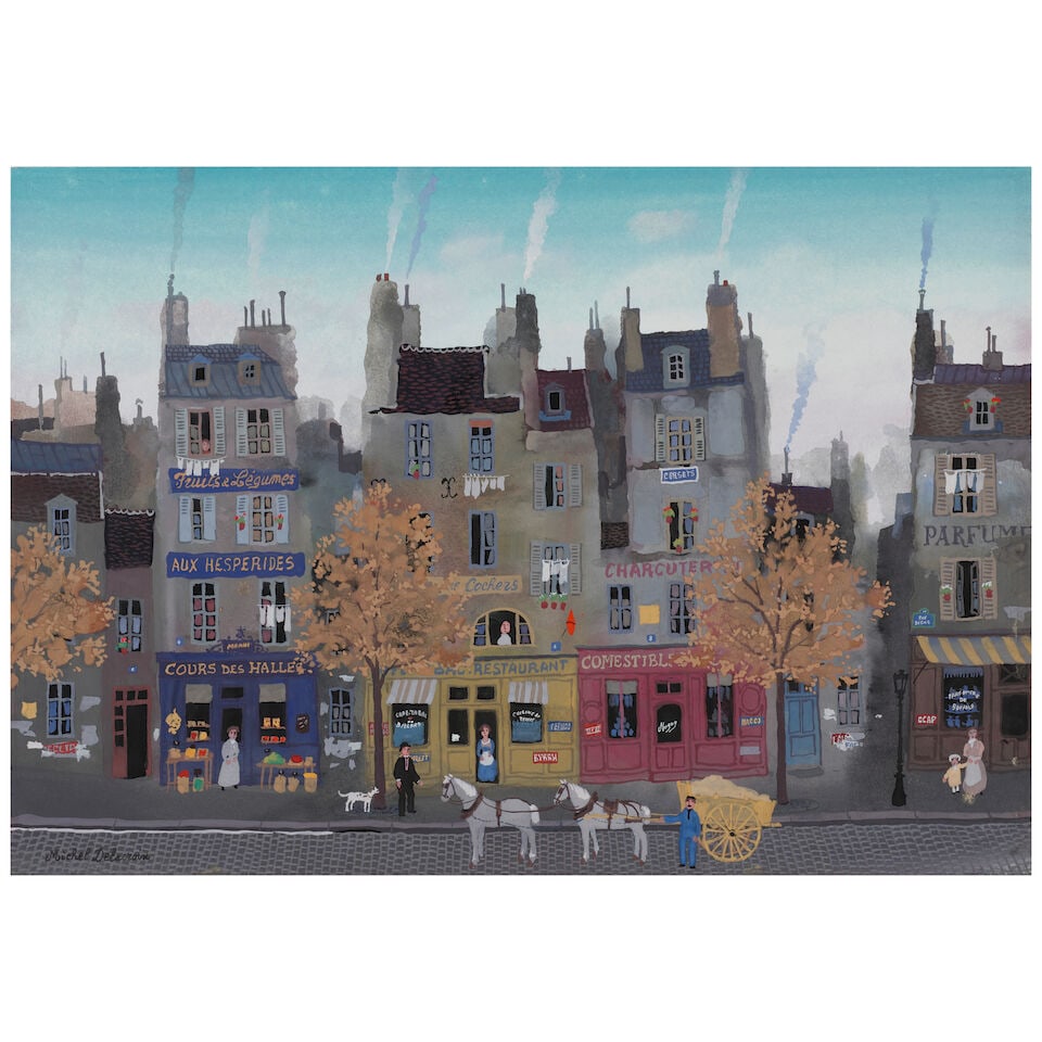 MICHEL DELACROIX (B. 1933) Transport de sable 13 5/16 x 19 3/16 in (33.8 x 48.7 cm) (Executed on...: MICHEL DELACROIX (B. 1933) Transport de sable signed 'Michel Delacroix' (lower left); inscribed and dated '30 juin 1981 Transport de sable' (verso) gouache and watercolor on paper 13 5/16 x 19 3/16 in