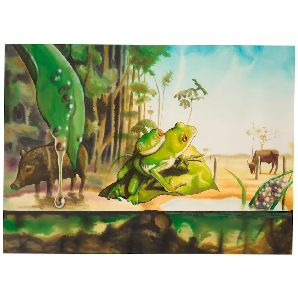 ALEXIS ROCKMAN (B. 1962) Phylomedusa Tarsius 29 1/4 x 40 3/8 in (74.3 x 102.6 cm) (Executed in 1...: ALEXIS ROCKMAN (B. 1962) Phylomedusa Tarsius signed, inscribed and dated 'Alexis Rockman 98 Phylomedusa tarsius' (verso) watercolor and ink on paper 29 1/4 x 40 3/8 in (74.3 x 102.6 cm) Executed in 19