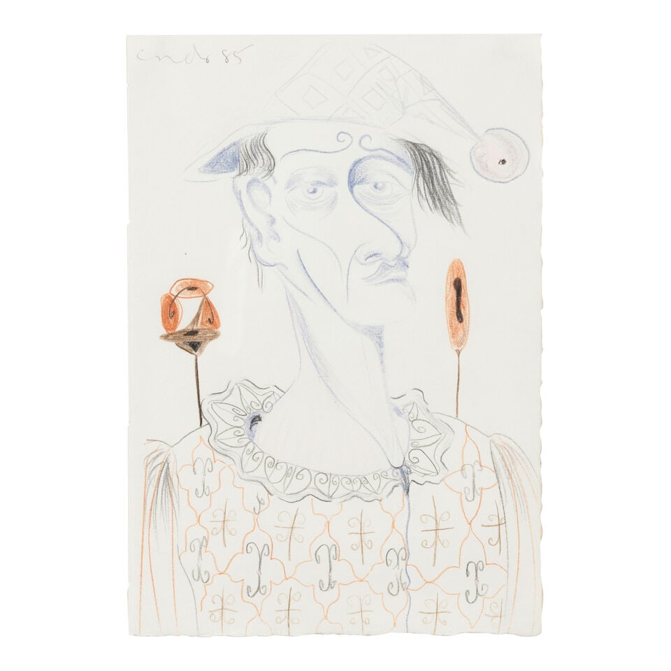 GEORGE CONDO (B. 1957) Untitled 12 1/8 x 8 1/4 in (30.8 x 21 cm) (Executed in 1985): GEORGE CONDO (B. 1957) Untitled signed and dated 'Condo 85' (upper left) colored pencil on paper 12 1/8 x 8 1/4 in (30.8 x 21 cm) Executed in 1985 Footnotes: Provenance Galerie Bruno Bischofberger, Zu