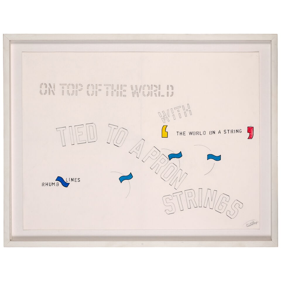 LAWRENCE WEINER (1942-2021) Untitled (On Top of the World Rhumb Lines) 18 7/8 x 25 1/4 in (48 x ... - 2