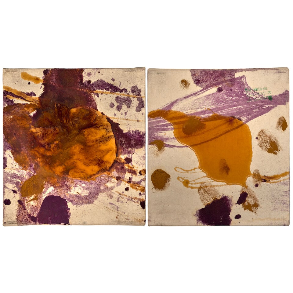 JULIAN SCHNABEL (B. 1951) Untitled (Two Works) each 12 x 11 in (30.5 x 28 cm) (Painted in 1995): JULIAN SCHNABEL (B. 1951) Untitled (Two Works) each signed with the artist's initials, variously inscribed and dated 'JCS 95' (on the overlap) oil and polymer resin on canvas each 12 x 11 in (30.5 x 2