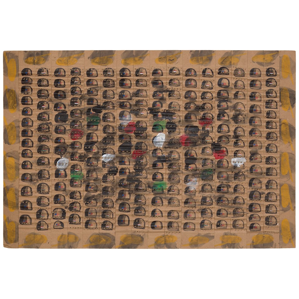 MIGUEL ÁNGEL RÍOS (B. 1943) Study for the Evening News (from the series El Juego y el ...: MIGUEL ÁNGEL RÍOS (B. 1943) Study for the Evening News (from the series El Juego y el Dolor) acrylic on corrugated cardboard 19 1/8 x 28 1/2 in (48.6 x 72.4 cm) Executed in