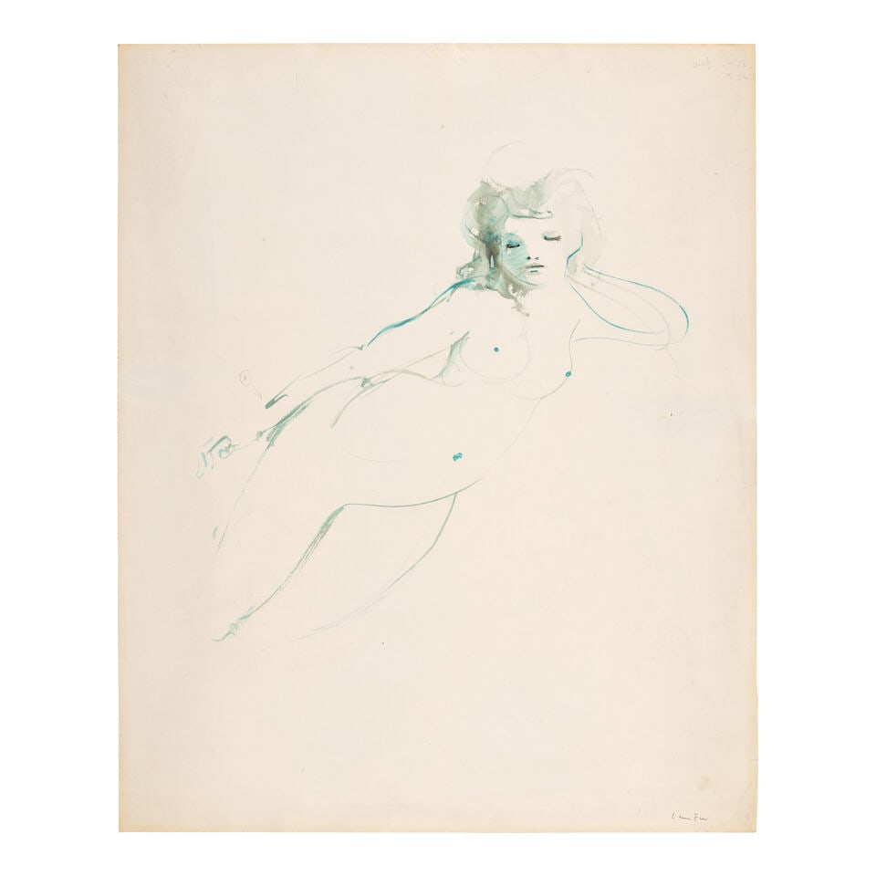 LEONOR FINI (1907-1996) Dormeuse bleue 23 3/4 x 19 3/16 in (60.3 x 48.8 cm) (Executed in 1983): LEONOR FINI (1907-1996) Dormeuse bleue signed 'Leonor Fini' (lower right) watercolor on paper 23 3/4 x 19 3/16 in (60.3 x 48.8 cm) Executed in 1983 Footnotes: The authenticity of this work has been