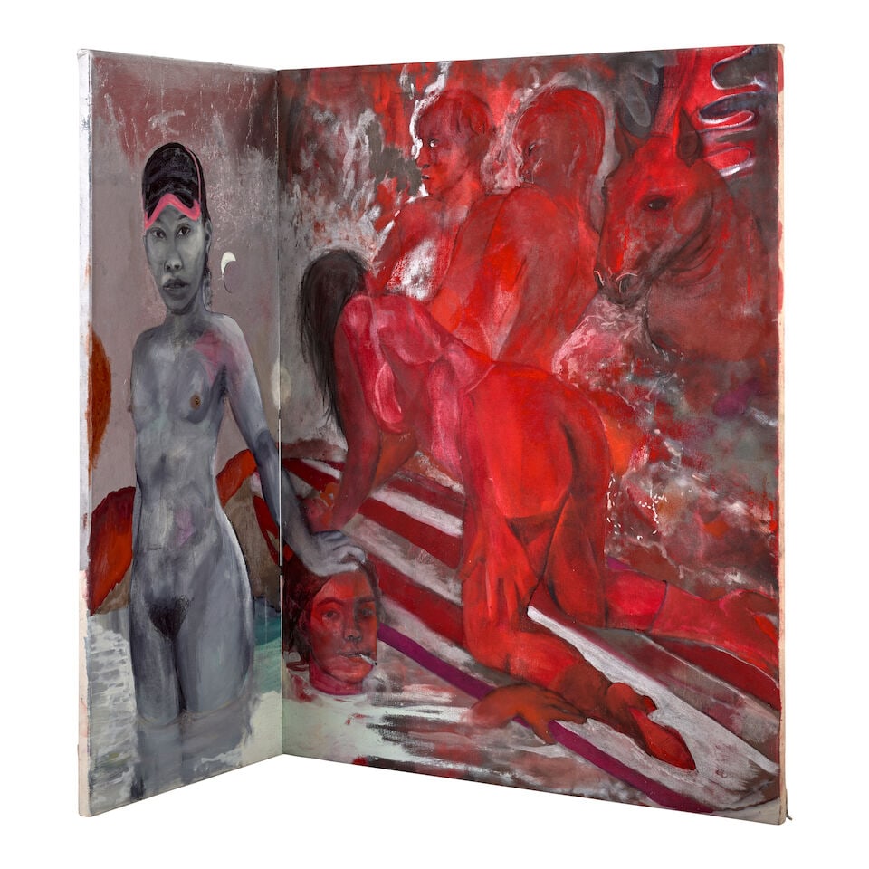 STANISLAVA KOVALCIKOVA (B. 1988) Tin Solstice overall: 32 x 18 1/2 x 9 1/2 in (81.3 x 47 x 24.1 ...: STANISLAVA KOVALCIKOVA (B. 1988) Tin Solstice signed, titled and dated 'Solstice S. Kovalcikova 2023' (on the reverse of the right canvas); signed and dated again 'Kovalcikova 2023' (on the reverse of