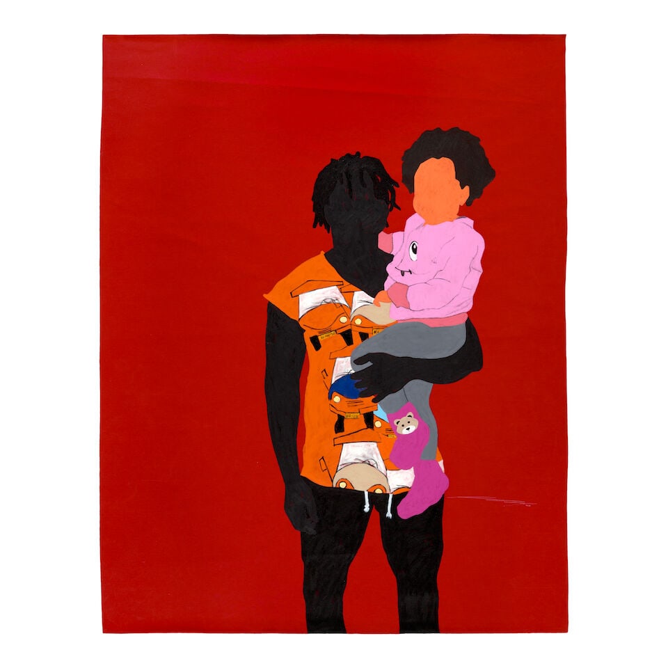 RAPHAEL ADJETEY ADJEI MAYNE (B. 1983) In Hands 80 5/8 x 62 3/4 in (204.8 x 159.4 cm) (Painted in...: RAPHAEL ADJETEY ADJEI MAYNE (B. 1983) In Hands signed (lower right); signed, inscribed and dated ''In Hands' 2020 Raphael Adjetey Adjei Mayne' (on the reverse) acrylic on unstretched canvas 80 5/8 x 6