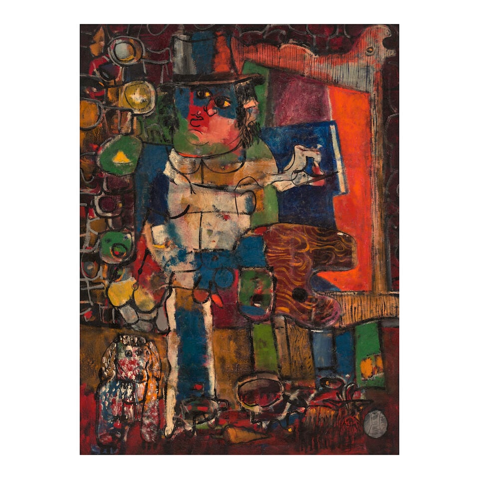 ZERO MOSTEL (1915-1977) Self Portrait 40 1/8 x 30 in (102 x 76 cm) (): ZERO MOSTEL (1915-1977) Self Portrait oil on linen 40 1/8 x 30 in (102 x 76 cm) Footnotes: Provenance Sale: Swann Galleries, American Art, June 9, 2005, Lot 155. Acquired from the above by the present