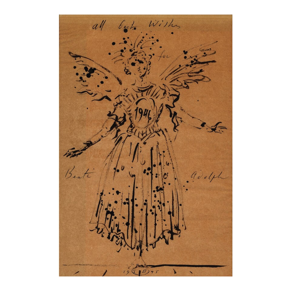 EUGENE BERMAN (1899-1972) Sans titre 10 7/8 x 7 5/8 in (27.7 x 19.4 cm) (Executed in 1945): EUGENE BERMAN (1899-1972) Sans titre signed and dated 'E B 1945' (lower center) and inscribed 'All best wishes for Beate Adolph' brush and pen and India ink on paper 10 7/8 x 7 5/8 in (27.7 x 19.4 cm)