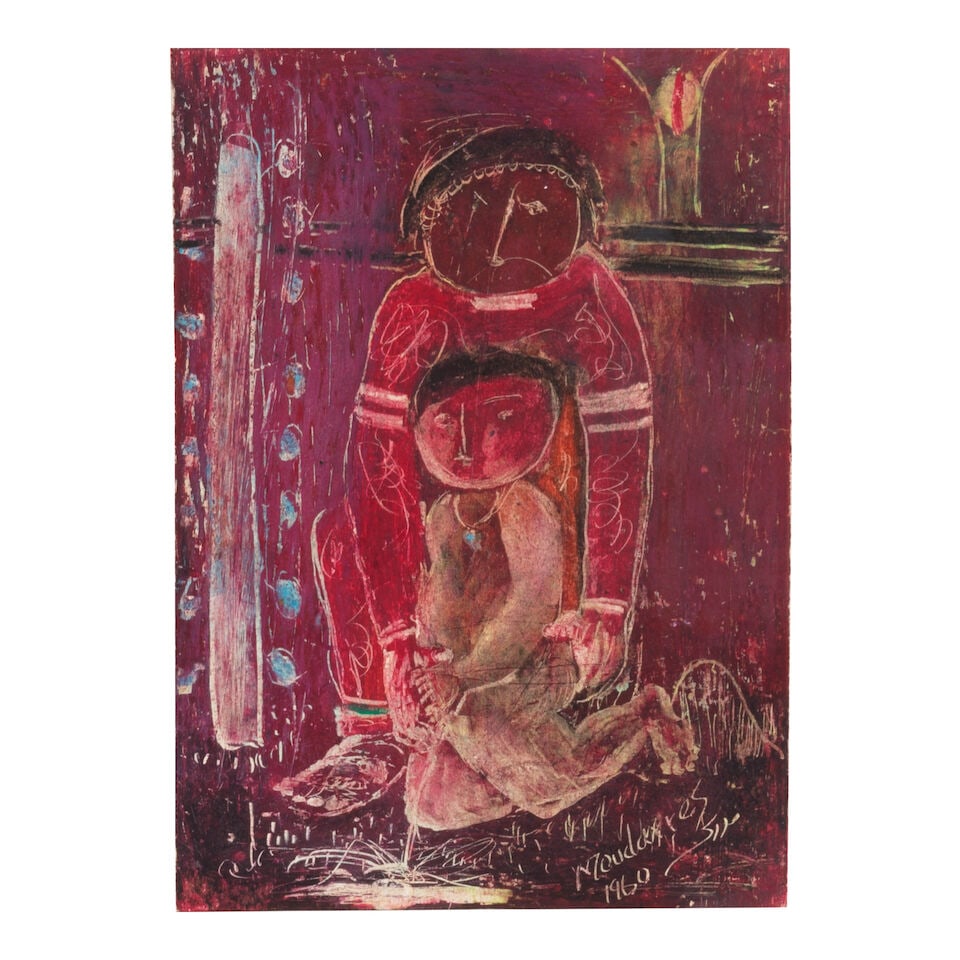 FATEH MOUDARRES (1922-1999) Untitled 6 3/8 x 4 1/2 in (16 x 11.4 cm) (Executed in 1960): FATEH MOUDARRES (1922-1999) Untitled signed and dated 'Moudarres 1960' (lower right) oil and wax crayon on paper 6 3/8 x 4 1/2 in (16 x 11.4 cm) Executed in 1960 Footnotes: Provenance Private collecti