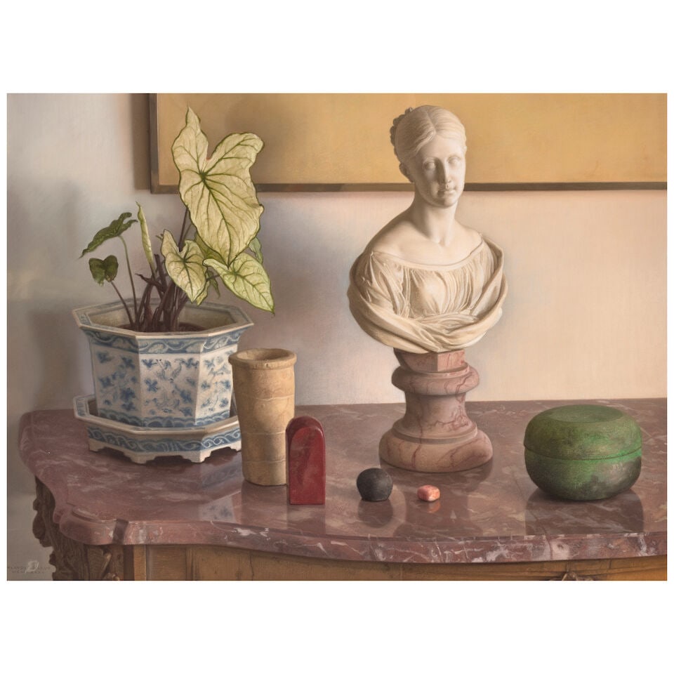 CLAUDIO BRAVO (1936-2011) Bust of a Woman and Plant 28 1/4 x 38 3/8 in (71.8 x 97.5 cm) (Execute...: CLAUDIO BRAVO (1936-2011) Bust of a Woman and Plant signed and dated 'Claudio Bravo MCMLXXXV' (lower left) pastel on paper 28 1/4 x 38 3/8 in (71.8 x 97.5 cm) Executed in 1985 Footnotes: Provenance Th