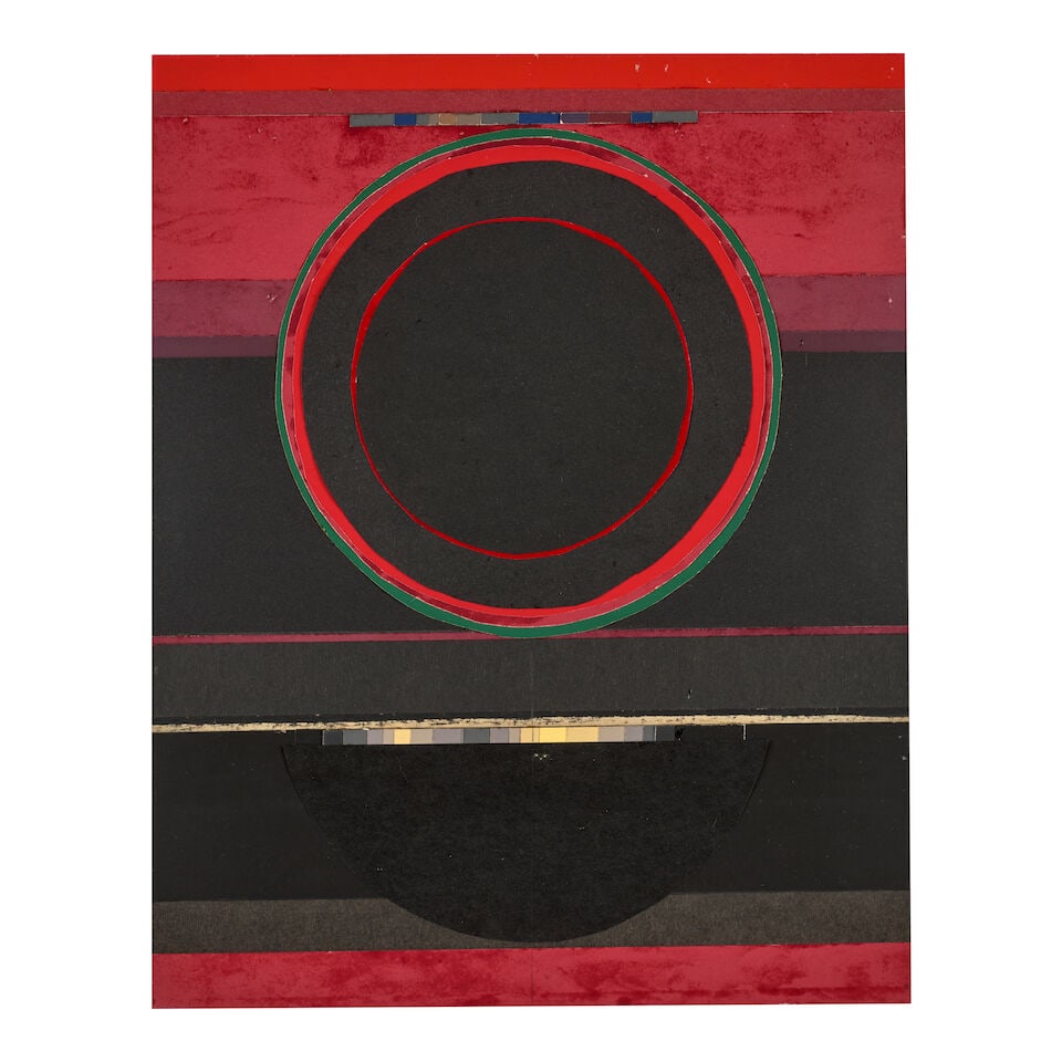 SEWELL SILLMAN (1924-1992) The Sixth Orb (Zurich) 10 1/2 x 8 1/4 in (26.7 x 21 cm) (Executed in ...: SEWELL SILLMAN (1924-1992) The Sixth Orb (Zurich) signed twice, inscribed and dated twice 'July, 28 1973 Zurich Sillman The Sixth Orb (Zurich) Sillman 28.VII.73' (verso) acrylic and paper collage on p
