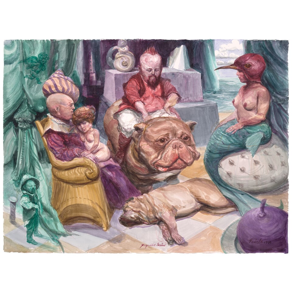 ROBERTO FABELO (B. 1950) Pequeño teatro 22 5/16 x 29 3/4 in (56.6 x 75.6 cm) (Painted in 1996): ROBERTO FABELO (B. 1950) Pequeño teatro signed and dated 'Fabelo 1996' (lower right) and inscribed 'Pequeño teatro' (lower center) watercolor on paper 22 5/16 x 29 3/4 in (56.6 x 75.6 cm) Pa