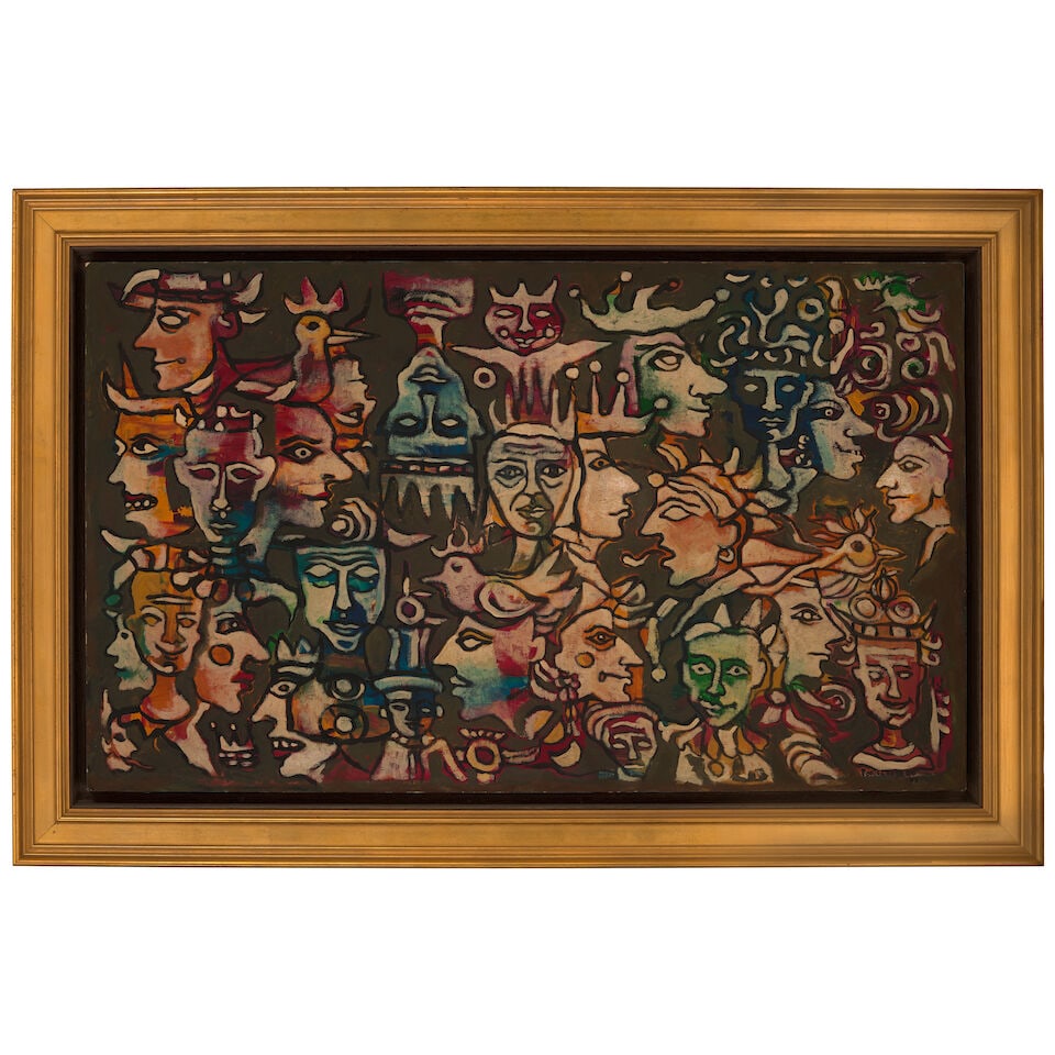 RENÉ PORTOCARRERO (1912-1985) Máscaras 23 7/8 x 39 3/4 in (60.6 x 100.9 cm) (Painted i... - 2