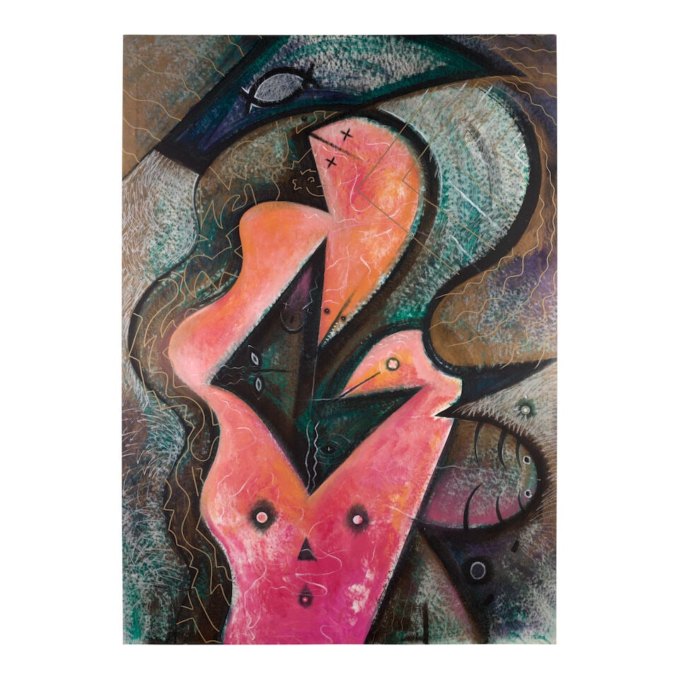 LEANDRO SOTO (1956-2022) La Fiesta 71 x 50 3/4 in (180.3 x 128.7 cm) (Painted in 1997): LEANDRO SOTO (1956-2022) La Fiesta signed and dated 'Leandro Soto 1997' (lower center); signed, inscribed and dated 'Leandro Soto 1997 Buffalo NY 'La Fiesta'' (on the reverse) acrylic on canvas 71 x 5