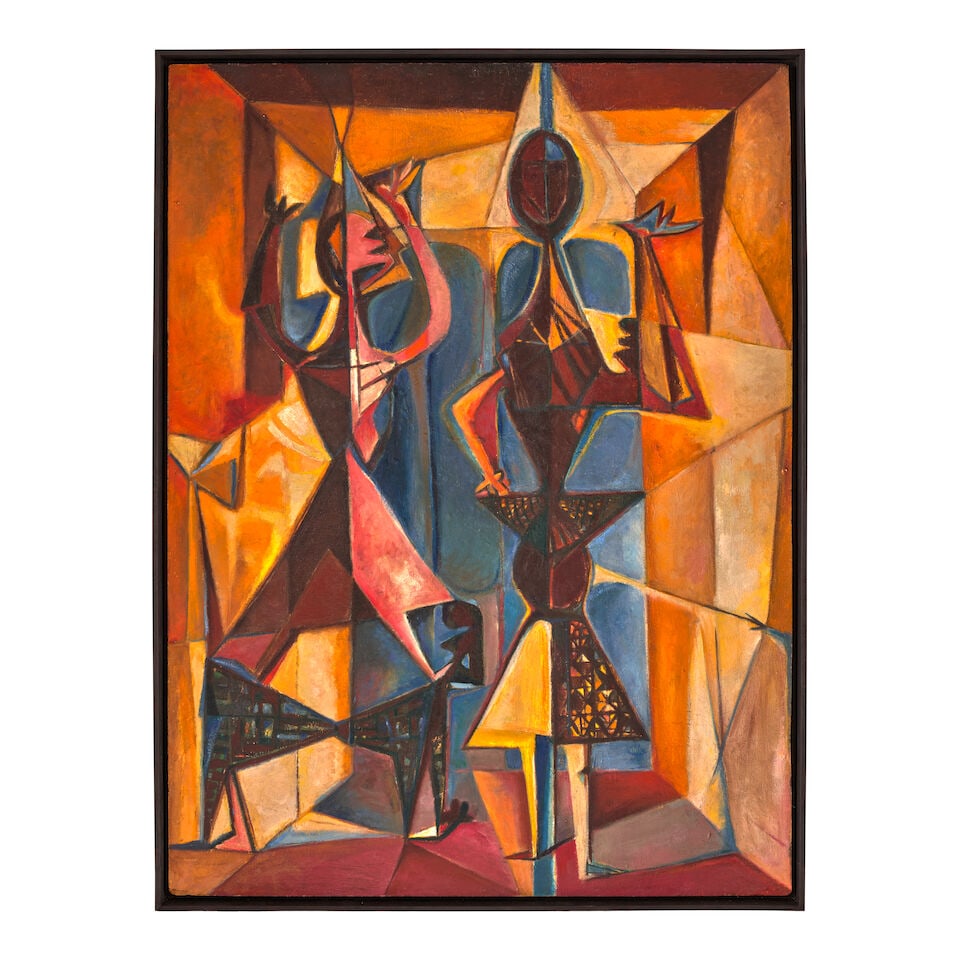 LUIS MARTÍNEZ PEDRO (1910-1989) Personajes del Cuarto Fambá I 48 x 35 7/8 in (122 x 91... - 2