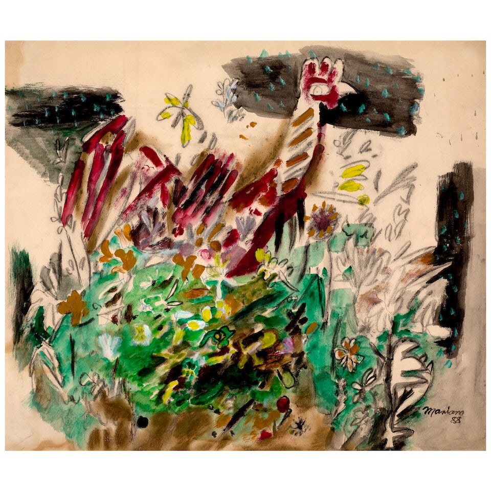 MARIANO RODRÍGUEZ (1912-1990) Untitled (Rooster) 23 1/2 x 27 in (59.7 x 68.9 cm) (Executed ...: MARIANO RODRÍGUEZ (1912-1990) Untitled (Rooster) signed and dated 'Mariano 88' (lower right) gouache, watercolor, and crayon on paper 23 1/2 x 27 in (59.7 x 68.9 cm) Executed in 1988 Footnotes: P