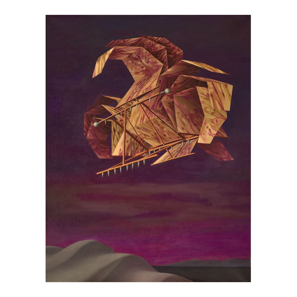 RAMÓN ALEJANDRO (B. 1943) Robur le conquérant 45 1/2 x 35 in (115.5 x 89 cm) (Painted ...: RAMÓN ALEJANDRO (B. 1943) Robur le conquérant signed, inscribed and dated 'Paris Juin-Juillet 68 Alejandro' (on the reverse) oil on canvas 45 1/2 x 35 in (115.5 x 89 cm) Painted in 1968 Foot