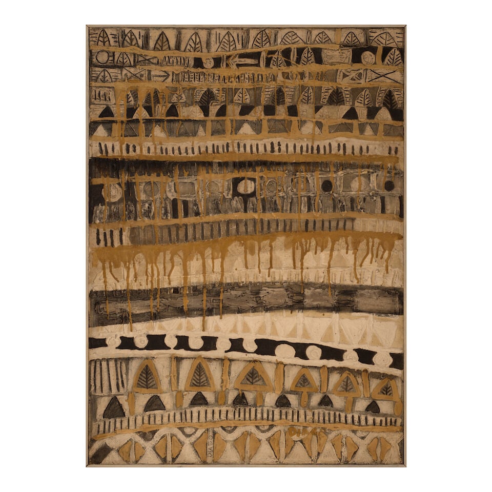 ROBERTO DIAGO (B. 1971) Untitled (from the series Motivos de Bosque) 41 3/8 x 29 15/16 in (105 x...: ROBERTO DIAGO (B. 1971) Untitled (from the series Motivos de Bosque) signed, inscribed and dated 'R / Diago Juan Roberto Diago Durruthy 1994 De lo serie 'Motivos de Bosque'' (on the reverse) oil on ca