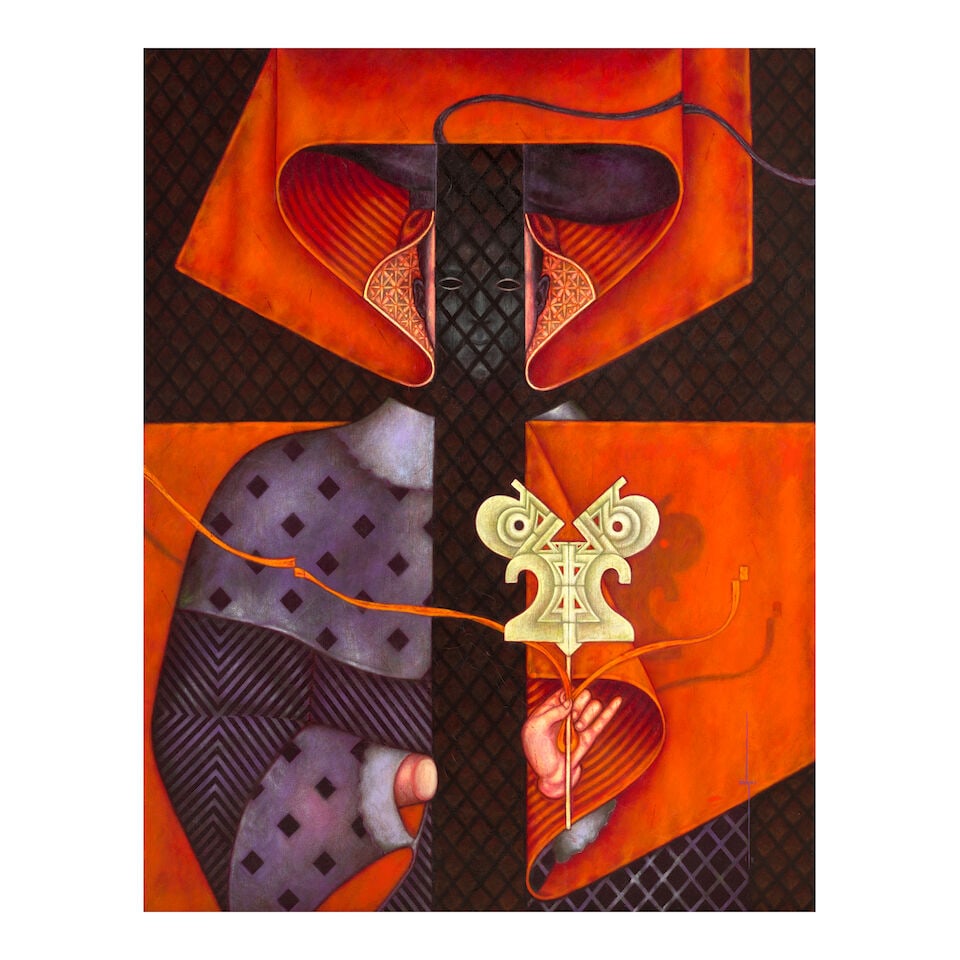 JESÚS 'CEPP' SELGAS (B. 1951) Mascarade #1 48 x 37 1/4 in (122 x 94.6 cm) (Painted in 2015): JESÚS 'CEPP' SELGAS (B. 1951) Mascarade #1 signed and dated 'Selgas 15' (lower right); signed, inscribed and dated again 'Cepp Selgas NY 'Masquerade No. 1' Times Series 2015' (on the reverse) acr