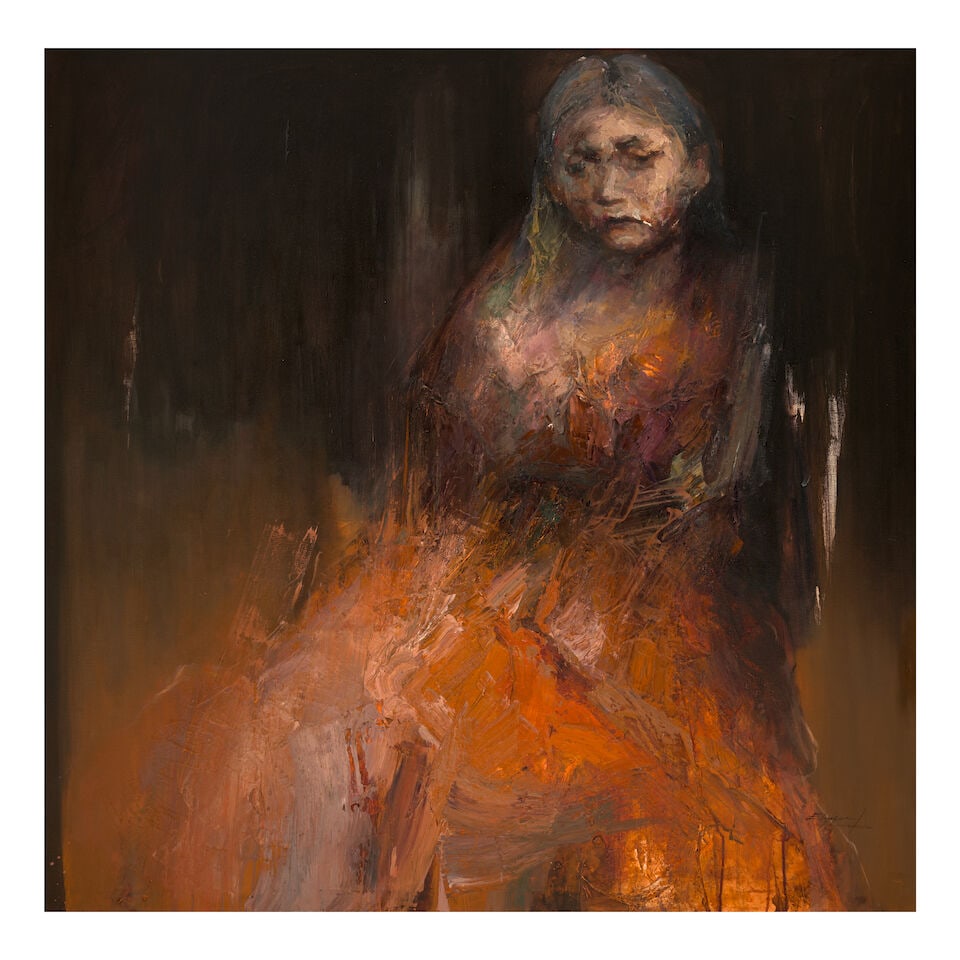 YASIEL ELIZAGARAY (B. 1987) Deseando Volver (from the series Ánimas) 47 x 47 1/4 in (119.5 ...: YASIEL ELIZAGARAY (B. 1987) Deseando Volver (from the series Ánimas) signed 'Elizagaray' (lower right) oil on canvas 47 x 47 1/4 in (119.5 x 120 cm) Painted in 2023 Footnotes: This work is accomp