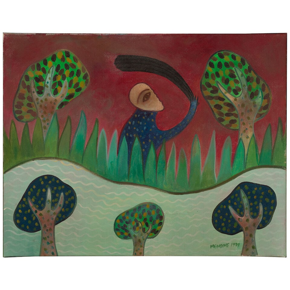 MANUEL MENDIVE (B. 1944) Untitled 15 5/8 x 19 7/8 in (39.5 x 50.3 cm) (Painted in 1999): MANUEL MENDIVE (B. 1944) Untitled signed and dated 'Mendive 1999' (lower right) acrylic on canvas 15 5/8 x 19 7/8 in (39.5 x 50.3 cm) Painted in 1999 Footnotes: This work is accompanied by a certifica