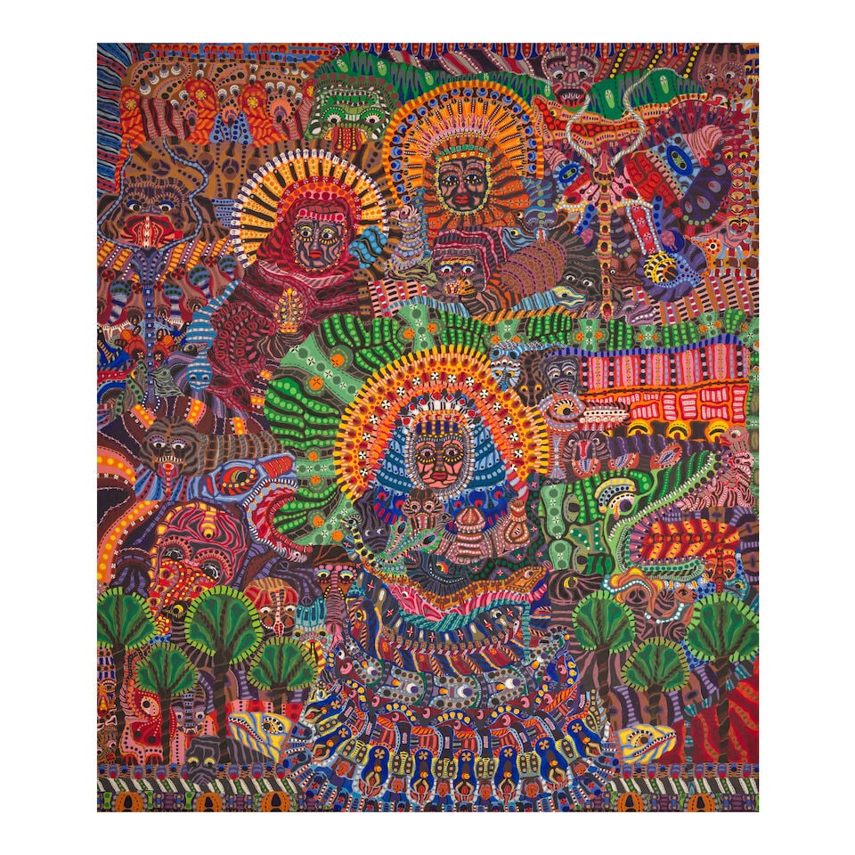 SANTIAGO RODRÍGUEZ SALAZAR (B. 1940) Paisaje Antillano 91 3/8 x 78 3/4 in (232 x 200 cm) (E...: SANTIAGO RODRÍGUEZ SALAZAR (B. 1940) Paisaje Antillano signed, dated and inscribed 'Paisaje Antillano STGO. Rodriguez (Chago) 1987' (reverse) acrylic on paper 91 3/8 x 78 3/4 in (232 x 200 cm) Ex