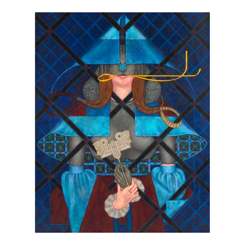 JESÚS 'CEPP' SELGAS (B. 1951) Mascarade #3 48 x 37 3/4 in (122 x 95.9 cm) (Painted in 2015): JESÚS 'CEPP' SELGAS (B. 1951) Mascarade #3 signed and dated 'Selgas 15' (lower right); signed, inscribed and dated again 'Cepp Selgas NY 'Masquerade No. 3' Times Series 2015' (on the reverse) acr