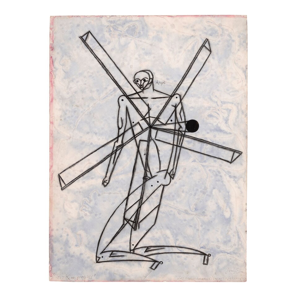 LUIS GÓMEZ ARMENTEROS (B. 1968) Las moscas marcan el lugar 29 3/4 x 22 in (75.5 x 56 cm) (E...: LUIS GÓMEZ ARMENTEROS (B. 1968) Las moscas marcan el lugar inscribed ''Work in progress'' (lower left); signed, inscribed and dated ''Las moscas marcan el lugar' La Habana Luís E Gomez 1995'