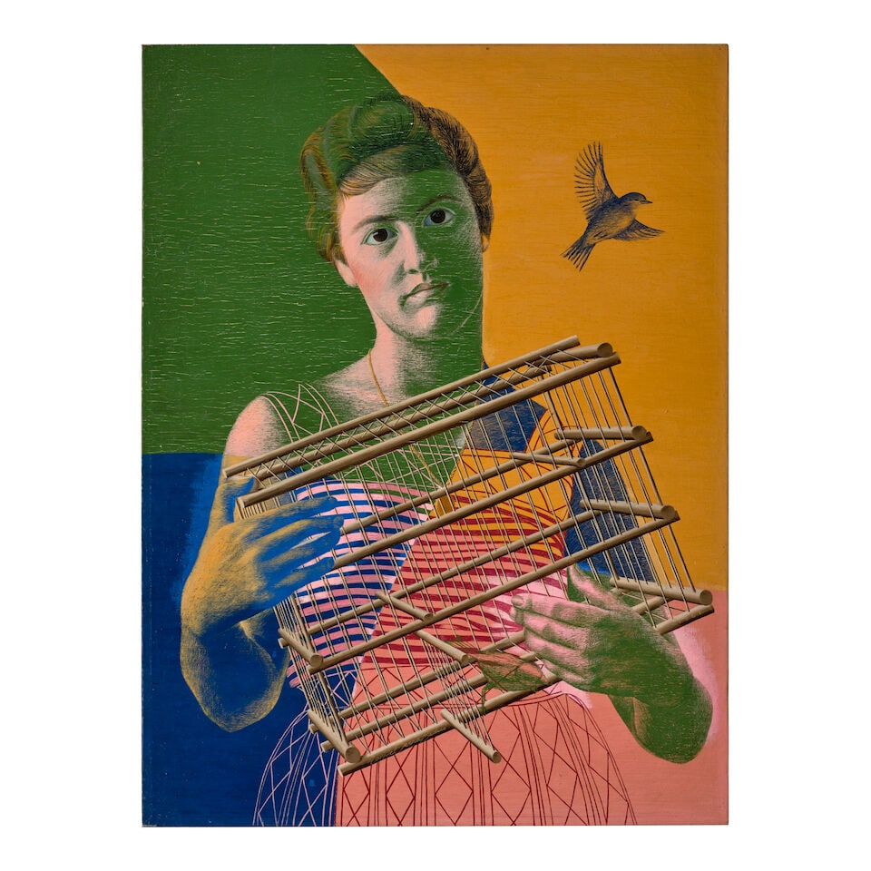 DANIEL SERRA BADUÉ (1914-1996) Mujer con pajarera 31 3/8 x 23 7/8 in (81 x 60.7 cm) (Painte...: DANIEL SERRA BADUÉ (1914-1996) Mujer con pajarera oil on canvas 31 3/8 x 23 7/8 in (81 x 60.7 cm) Painted in 1961 Footnotes: Provenance Private collection, Miami. Acquired from the above by the p