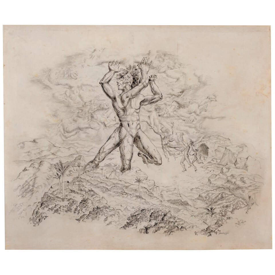 LUIS MARTÍNEZ PEDRO (1910-1989) Paisajes, figuras y ritos 16 3/8 x 19 3/8 in (41.5 x 49.3 c...: LUIS MARTÍNEZ PEDRO (1910-1989) Paisajes, figuras y ritos signed and dated 'L Martinez Pedro .44' (lower right) pen and ink on card 16 3/8 x 19 3/8 in (41.5 x 49.3 cm) Executed in 1944 Footnotes: